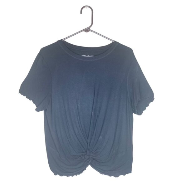 AMERICAN EAGLE Black Short Sleeve Front Twisted Knot Top - Size Large - Picture 1 of 5